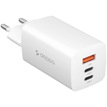 Сетевое ЗУ Deppa 2USB-C + USB-A Wall Charger Power Delivery, GaN 65W