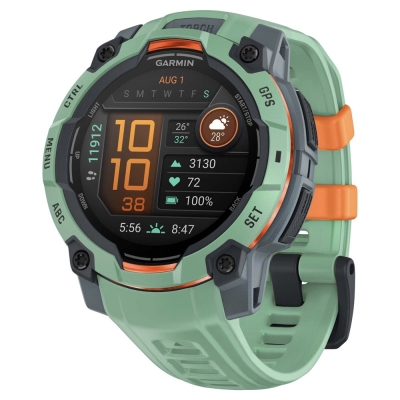 Garmin Instinct 3 45mm Amoled, Зеленый корпус, Зеленый силиконовый ремешок