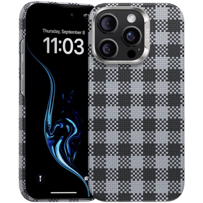 Кевларовый чехол Benks ArmorVichy (MCF) для iPhone 15 Pro (MagSafe) (Накладка Чёрно-Серый карбон)